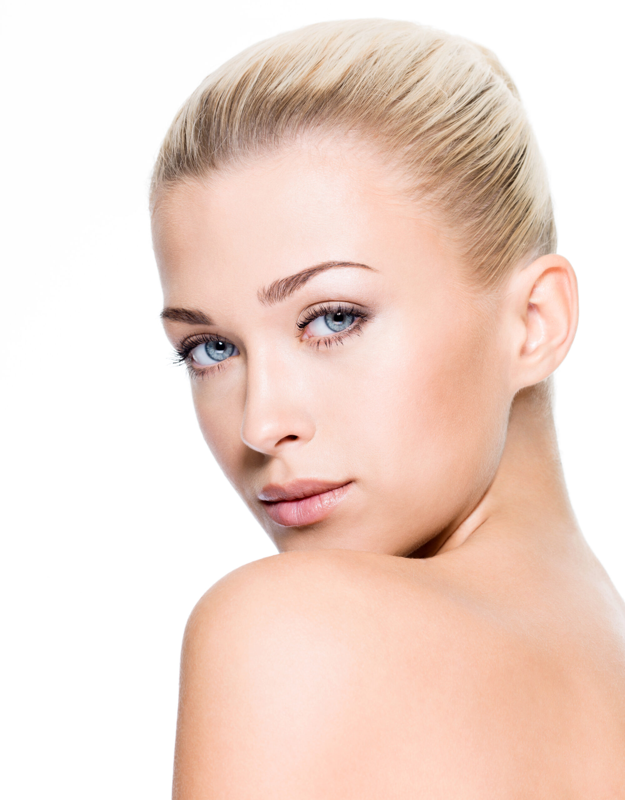 Portrait of beautiful young blond woman with clean face